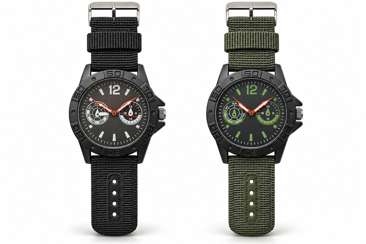 TB-4137 / Nylonarmbanduhr mit zwei Hilfszifferblättern