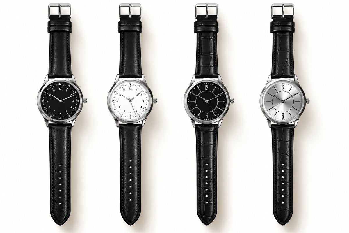TB-4324 / Schlichte Armbanduhr in Schwarz und Silber