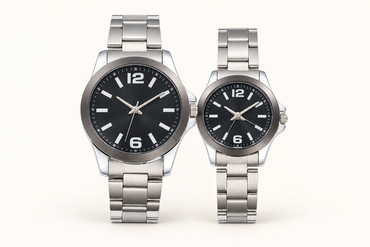 Pareja con pulseras metálicas