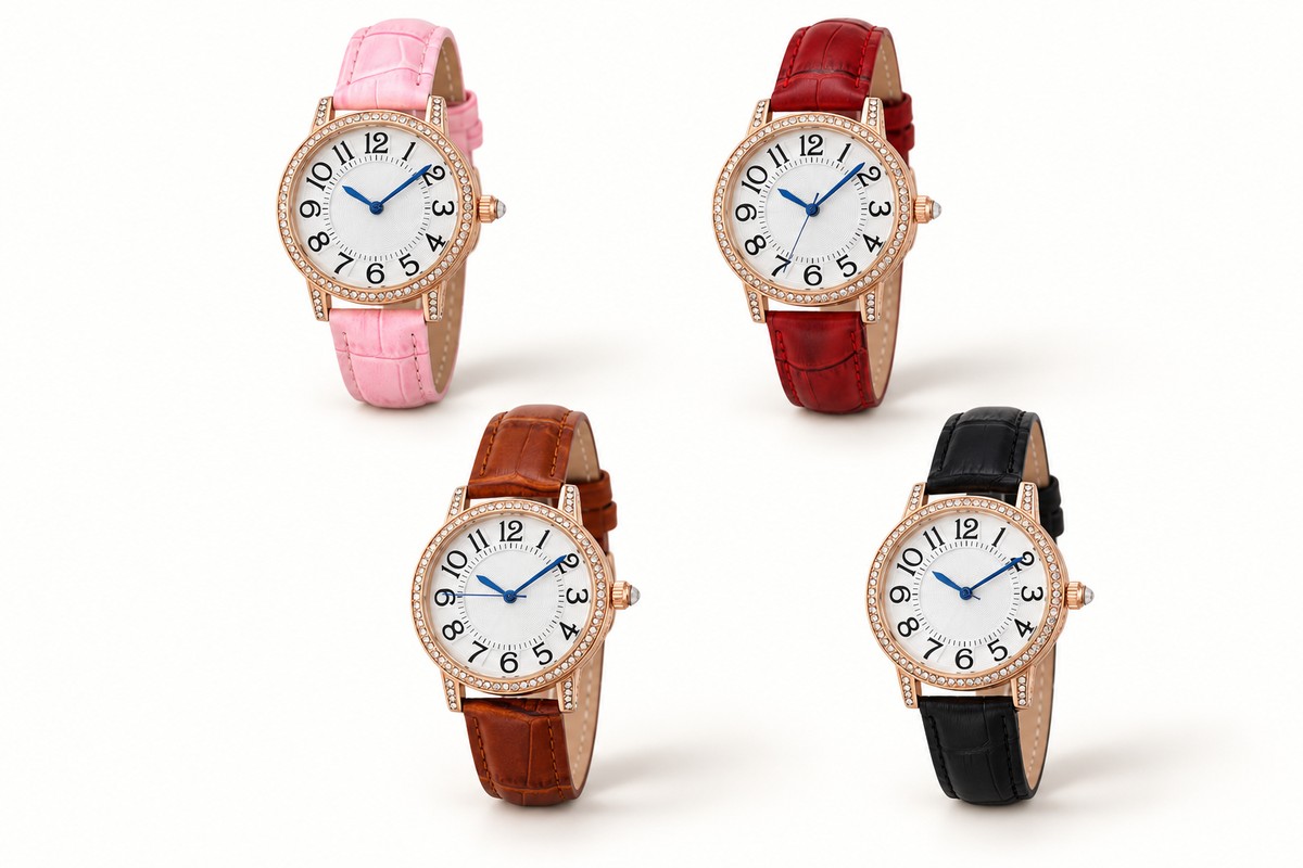 TB-4055 / Reloj femenino con cristales y correa de cuero